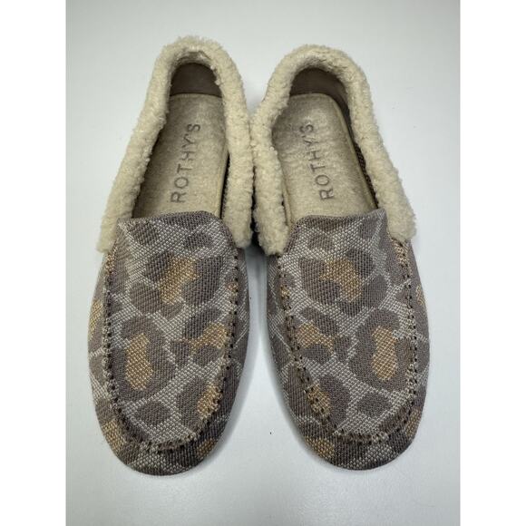 Rothy's The Scuff Slipper Womens 9 Cozy Cat Grey Wool Leopard Sherpa Lined Flats - Picture 2 of 9